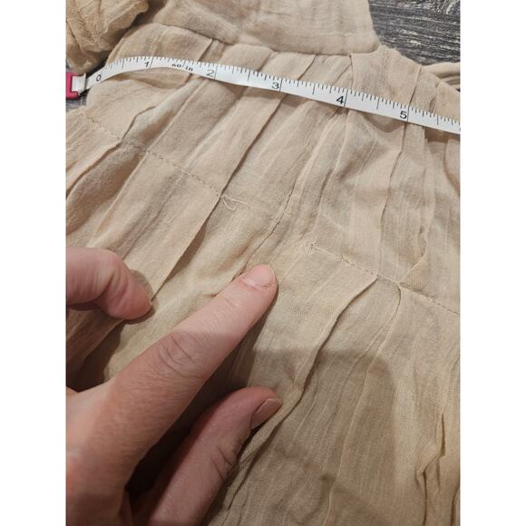 Free people Marina Mini Dress Beige womens small puff sleeve open tie back ** - Picture 5 of 9